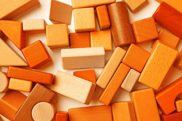 Orange Wooden Construction Set White Background Top View — Fotografia de Stock