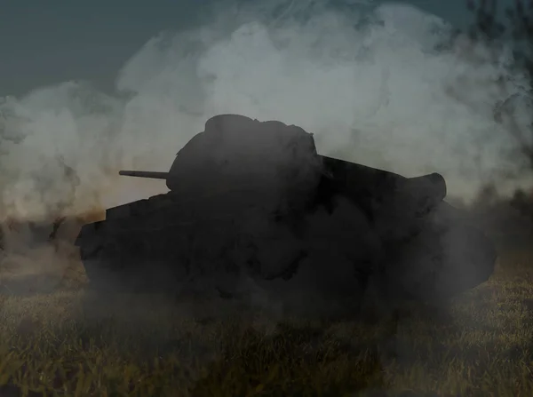 Silhouette Tank Battlefield Night — Foto de Stock