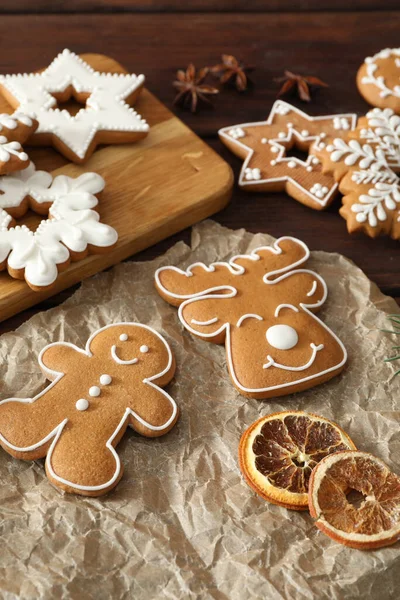 Delicious Homemade Christmas Cookies Dry Orange Wooden Table — Stock fotografie