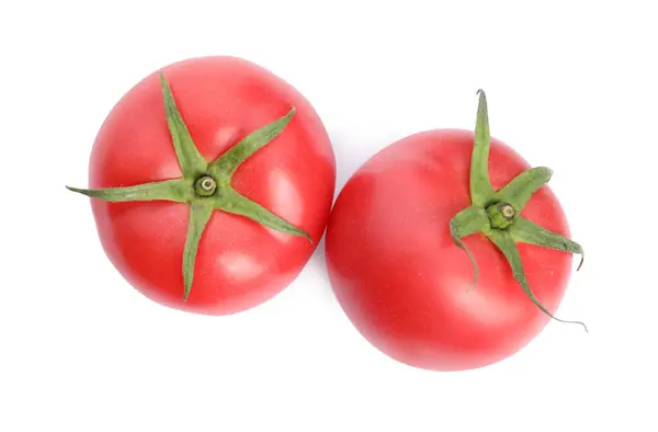 Fresh Ripe Red Tomatoes White Background Top View — Stok fotoğraf