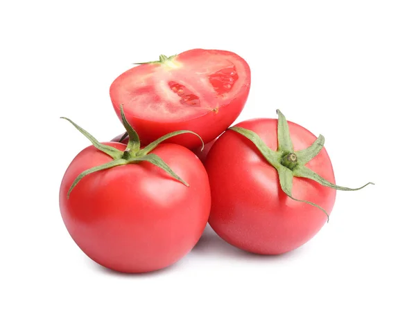 Whole Cut Red Tomatoes White Background — Fotografia de Stock