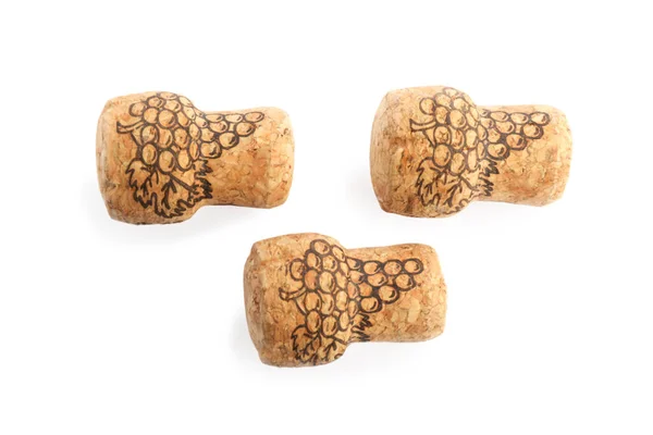 Sparkling Wine Corks Grape Images White Background Top View — Photo