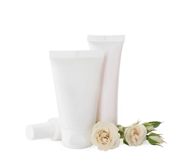 Tubes Hand Cream Roses White Background — Photo
