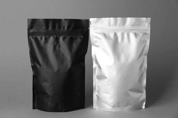 Different Blank Foil Packages Grey Background — Foto de Stock