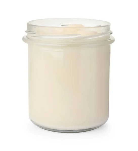 Glass Jar Delicious Mayonnaise Isolated White — Zdjęcie stockowe