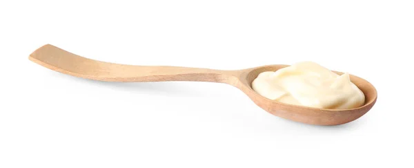 Maionese Cucchiaio Legno Isolato Bianco — Foto Stock