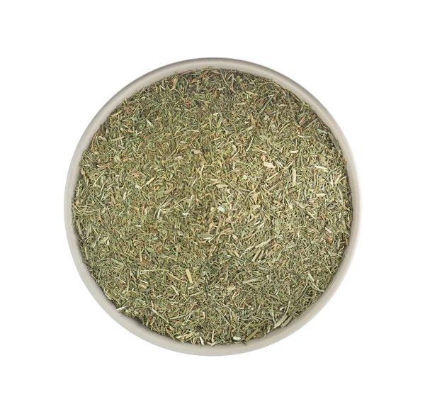 Bowl Aromatic Dry Dill White Background Top View — Zdjęcie stockowe