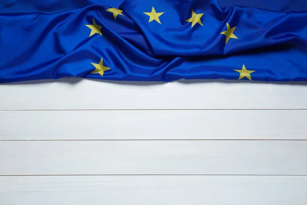 Flagge Der Europäischen Union Auf Weißem Holzgrund Draufsicht Raum Für — Stockfoto
