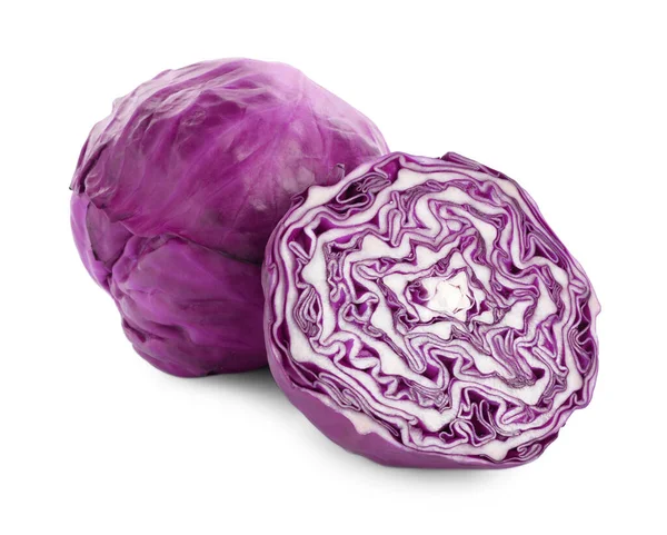 Whole Cut Red Cabbages White Background — Stock Fotó