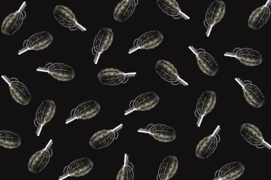 Set with hand grenades on black background