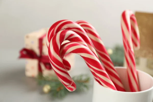 Sweet Christmas Candy Canes Cup Closeup View — Foto de Stock