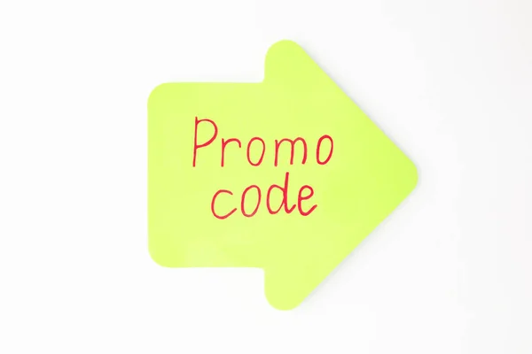 Sticky Note Words Promo Code White Background Top View — Stockfoto