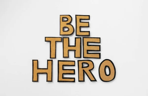Phrase Hero Made Cardboard Letters White Background Flat Lay — Stock fotografie