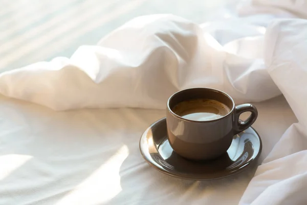 Aromatic Morning Coffee Bed Space Text — 스톡 사진