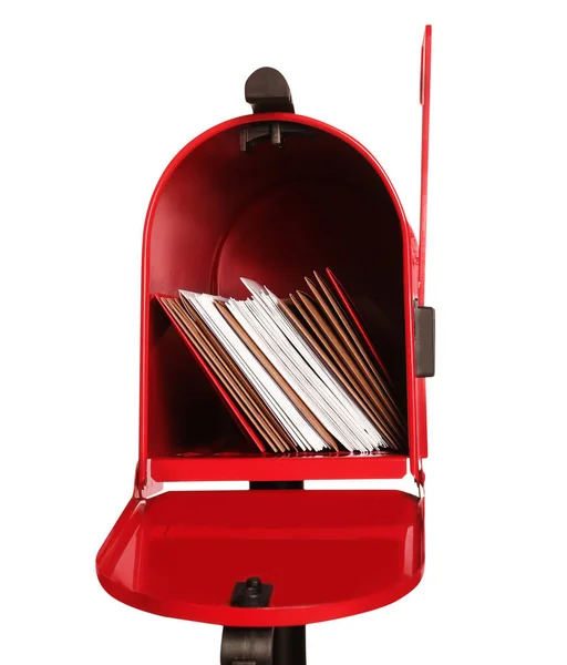 Open Red Letter Box Envelopes Isolated White — Fotografia de Stock