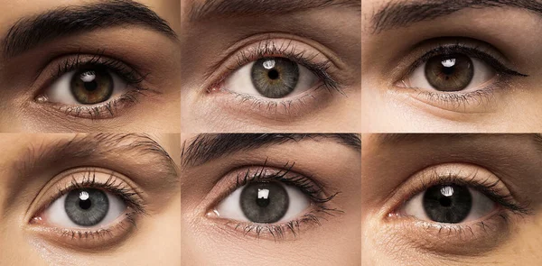 Collage Photos People Beautiful Eyes Different Colors Banner Design — Stock Photo, Image