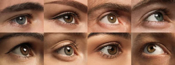 Collage Photos People Beautiful Eyes Different Colors Banner Design — Stockfoto