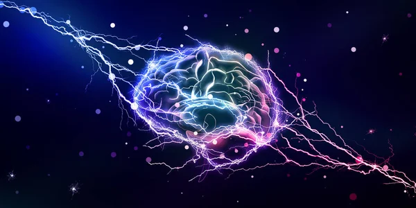 Ілюстрація Людського Мозку Ударами Блискавки Кольоровому Фоні Дизайн Прапора — стокове фото