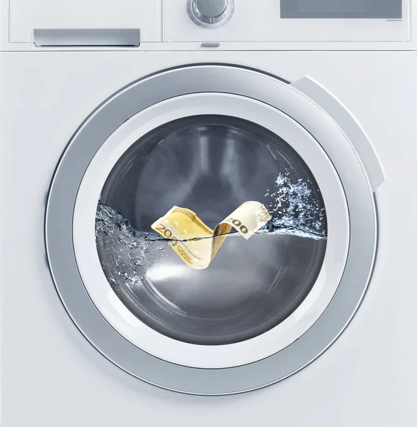 Money Laundering Two Hundred Euro Banknote Washing Machine — ストック写真
