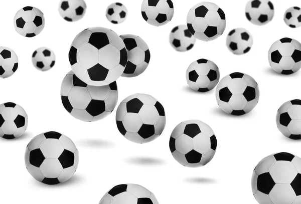 Falling New Soccer Balls White Background — Fotografia de Stock