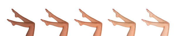 Крупним Планом Вид Жінку Красивими Ногами Білому Тлі Дизайн Банера — стокове фото
