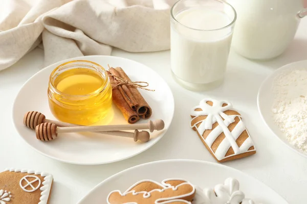 Delicious Homemade Christmas Cookies Ingredients White Table — 图库照片