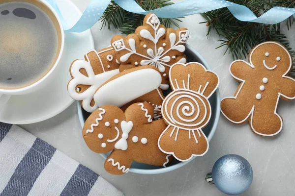 Delicious Christmas Cookies Light Table Flat Lay — Stock Photo, Image