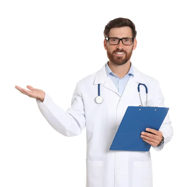 Doctor Stethoscope Clipboard White Background — Stock Photo, Image