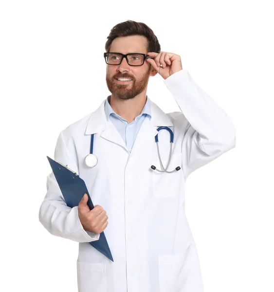 Doctor Stethoscope Clipboard White Background — Stock Photo, Image