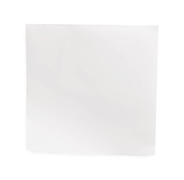 Blank sticky note on white background, top view