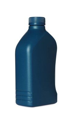 Motor oil in blue container isolated on white