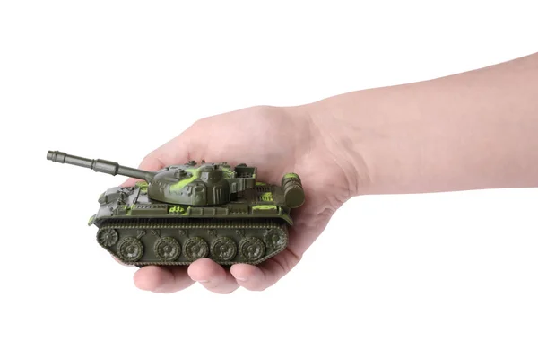 Man Toy Tank White Background Closeup — Zdjęcie stockowe