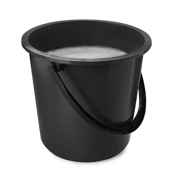 Black Bucket Detergent Isolated White — Zdjęcie stockowe