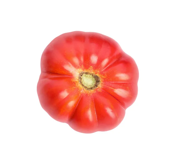 Whole Ripe Red Tomato Isolated White Top View — Stok fotoğraf