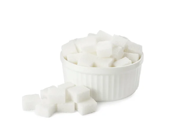 Bowl Sugar Cubes Isolated White — Fotografia de Stock