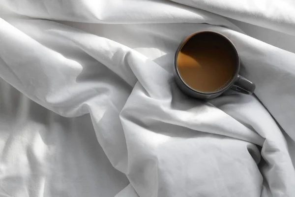 Aromatic Morning Coffee Bed Top View Space Text — Fotografia de Stock