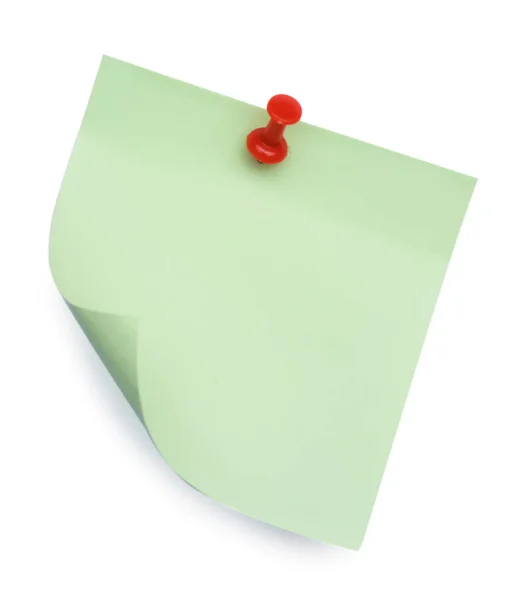 Blank Light Green Note Pinned White Background Top View — Foto Stock