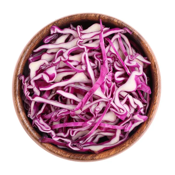 Bowl Shredded Fresh Red Cabbage Isolated White Top View — ストック写真
