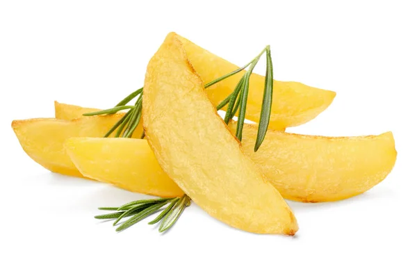 Leckere Gebackene Kartoffelkeile Mit Rosmarin Auf Weißem Hintergrund — Stockfoto