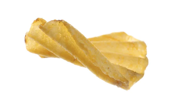 One Tasty Ridged Potato Chip Isolated White — Stockfoto