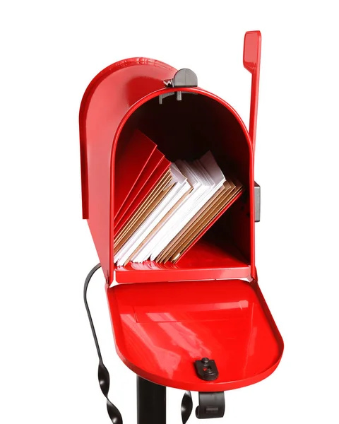 Red Letter Box Envelopes Isolated White — Stockfoto