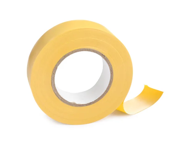 Yellow Insulating Tape Isolated White Electrician Supply — Stockfoto