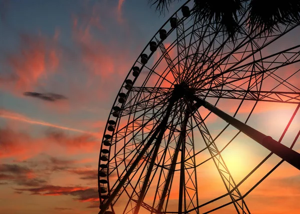 Beautiful Large Ferris Wheel Outdoors Sunset Low Angle View — Photo