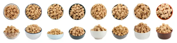 Set Cubes Brown Sugar White Background Banner Design — Φωτογραφία Αρχείου