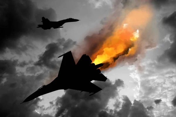 Silhouettes Jet Fighters Cloudy Sky Night — Stockfoto