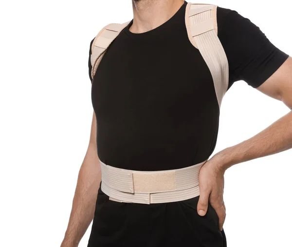 Closeup View Man Orthopedic Corset White Background —  Fotos de Stock