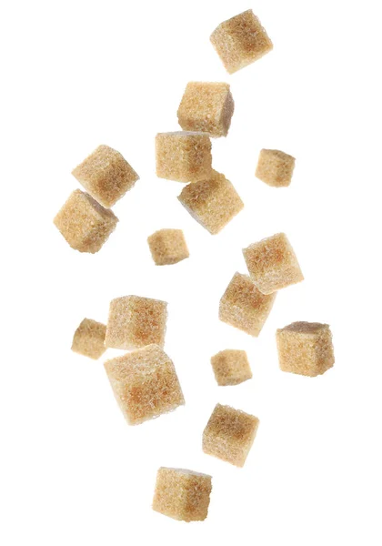 Flying Cubes Brown Sugar White Background — Stock Photo, Image