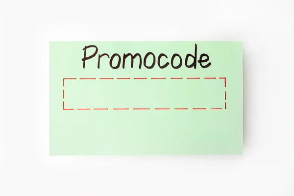 Paper Card Words Promo Code White Background Top View — Stockfoto