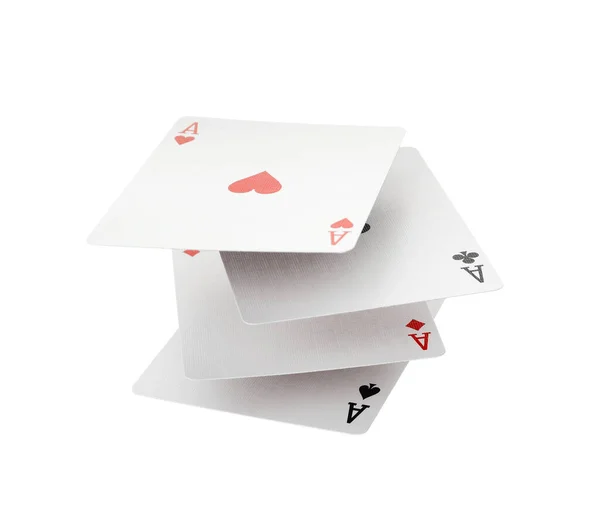 Four Aces Playing Cards Floating White Background Poker Game — Stok fotoğraf