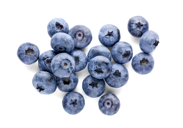 Pile Tasty Fresh Ripe Blueberries White Background Top View — ストック写真